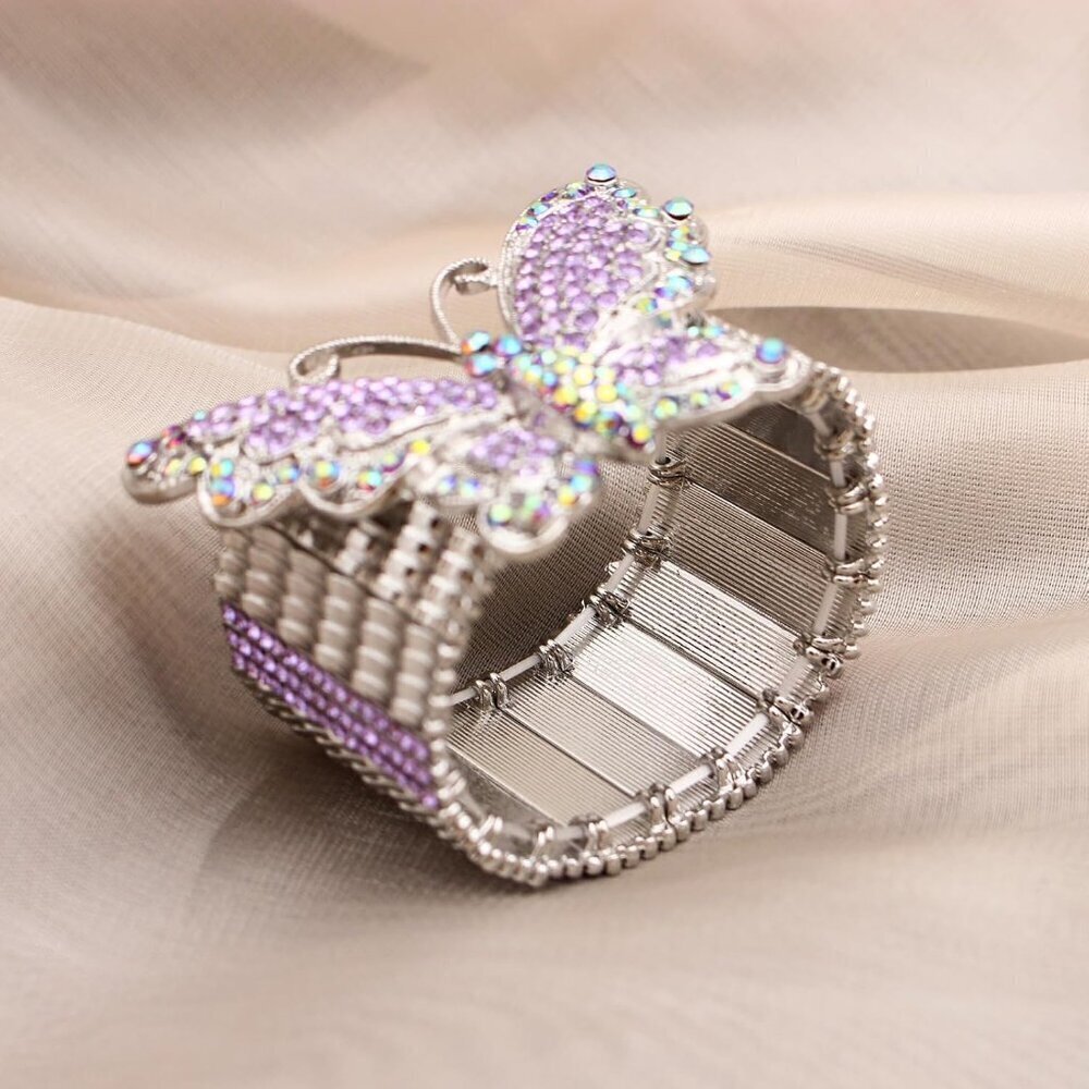 Elegant Crystal Butterfly Bangle Bracelet Stretch Jewelry for Women Wedding Brid - Picture 3 of 5